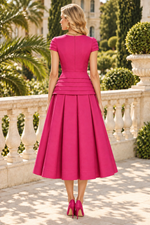 Tiered Waist Short Sleeve A-Line Midi Dress