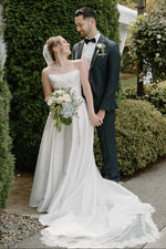 Strapless Satin A-Line Wedding Dress with Chapel Train