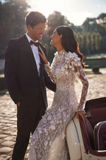 High-Neck Mermaid Wedding Dress with Overskirt