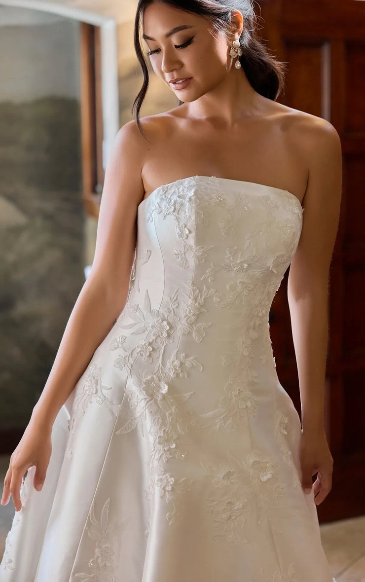 Strapless A-Line Wedding Gown with Lace Appliques