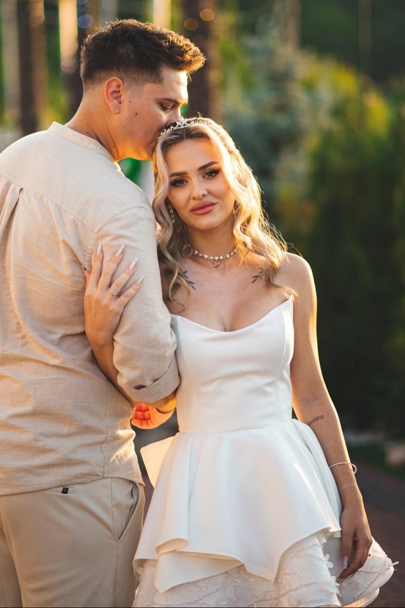 Corset Mini Wedding Dress with Tiered Skirt & Bow