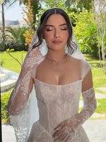Square Neck Lace Corset Ball Gown Wedding Dress