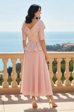 Jacquard Peplum Tea-Length Dress with Bow