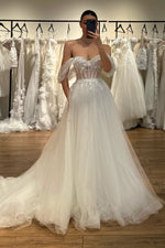 Off-the-Shoulder Tulle A-Line Wedding Dress with Corset