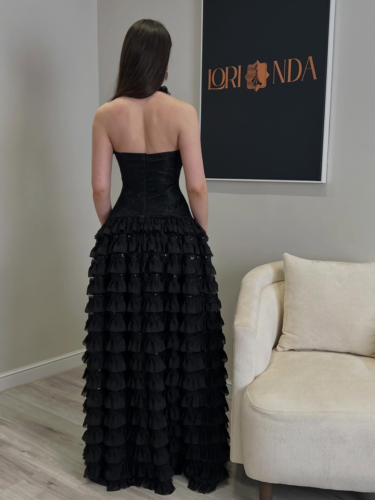 Halter Tiered Ruffle Evening Gown