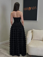 Halter Tiered Ruffle Evening Gown