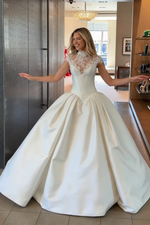 Lace High-Neck Ball Gown Wedding Dress