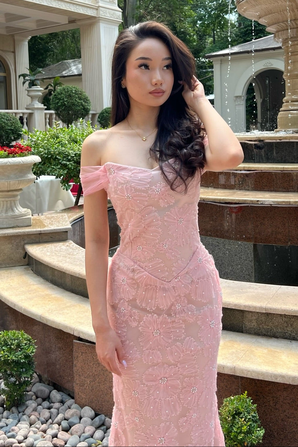 Off-the-Shoulder Lace Mermaid Evening Gown