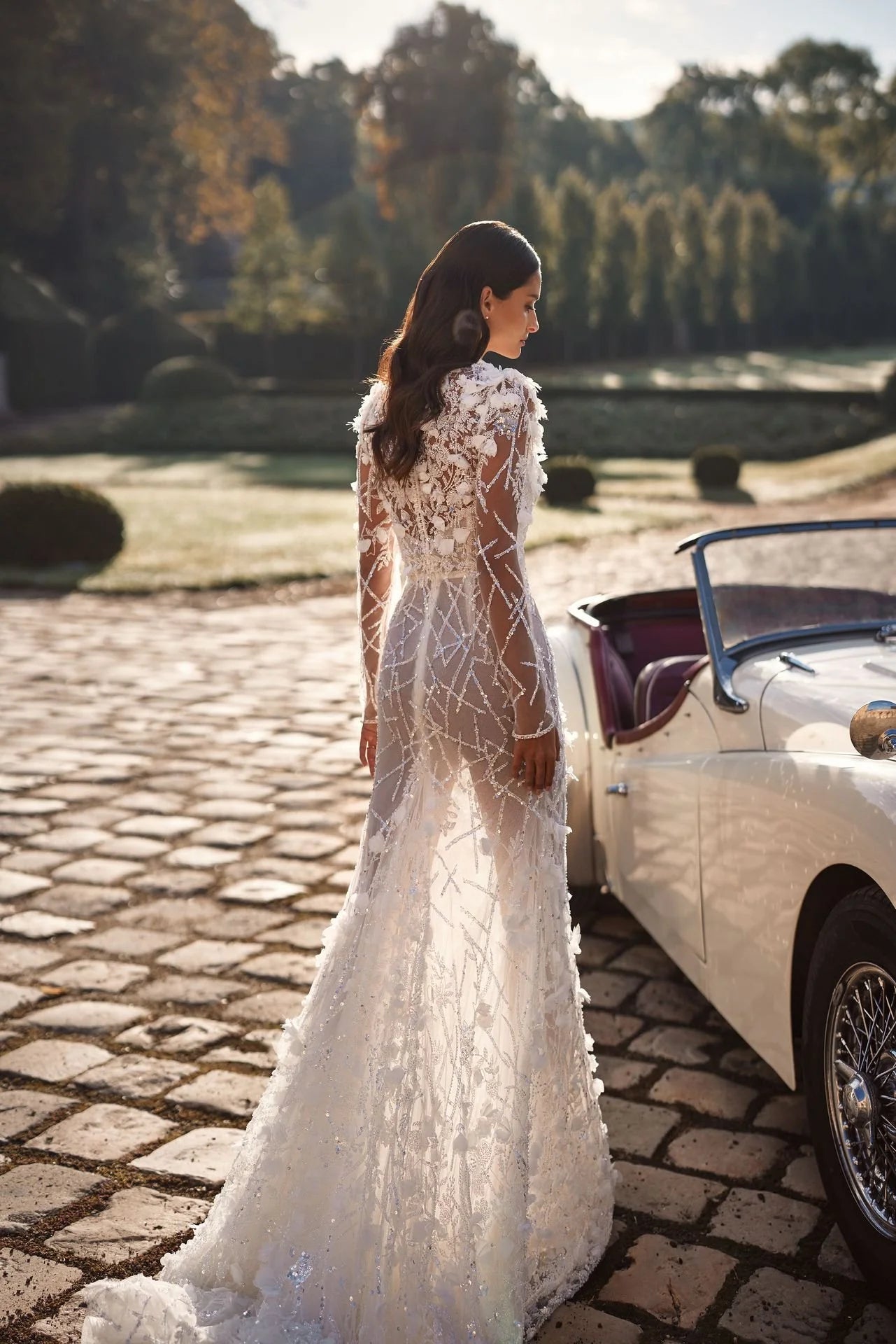 High-Neck Mermaid Wedding Dress with Overskirt