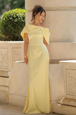 Off-the-Shoulder Satin Column Evening Gown
