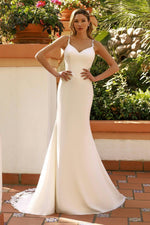 Trumpet Crepe Wedding Dress with Lace Illusion Back