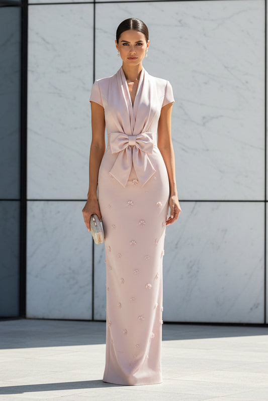 Bow Waist Column Evening Gown