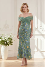 Off-the-Shoulder Floral Embroidered Mermaid Dress