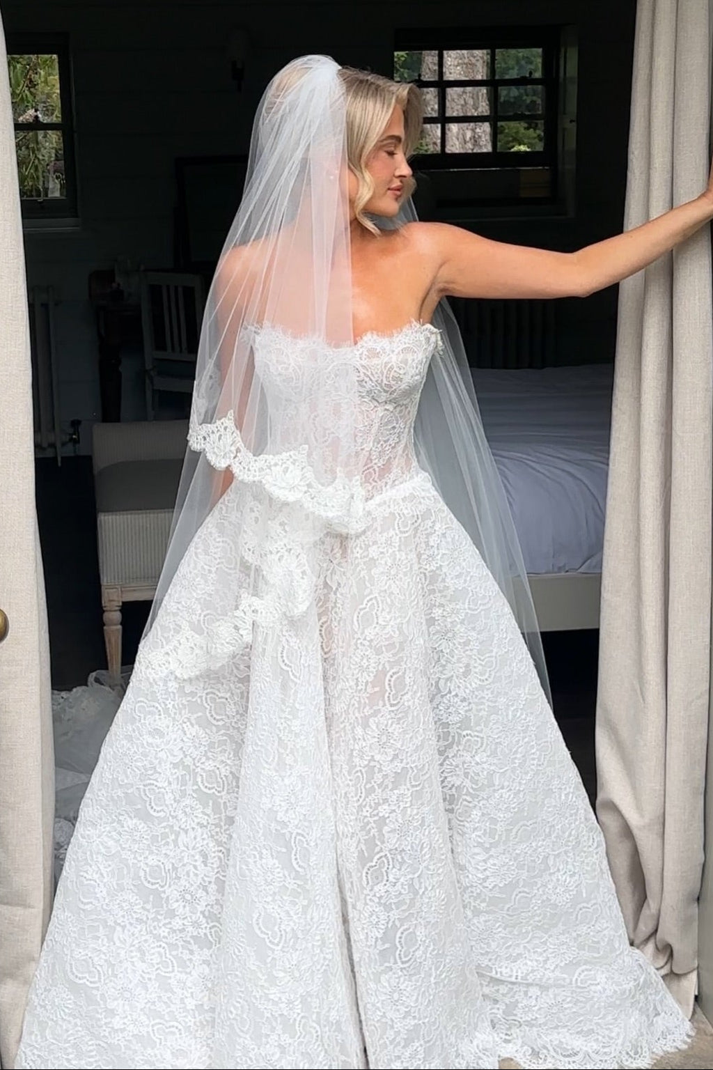Strapless Lace Corset Ball Gown Wedding Dress