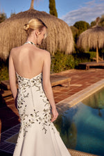 Floral Halter Fit-and-Flare Wedding Dress
