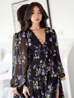 Floral Chiffon Long Sleeve Maxi Dress with Slit