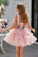 Floral Embroidered Corset Mini Dress with Ruffled Skirt