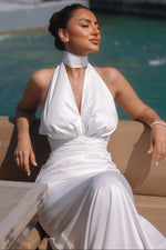 Plunging Halter Satin Wedding Dress