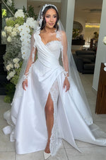 Strapless Lace Satin Overskirt Wedding Dress