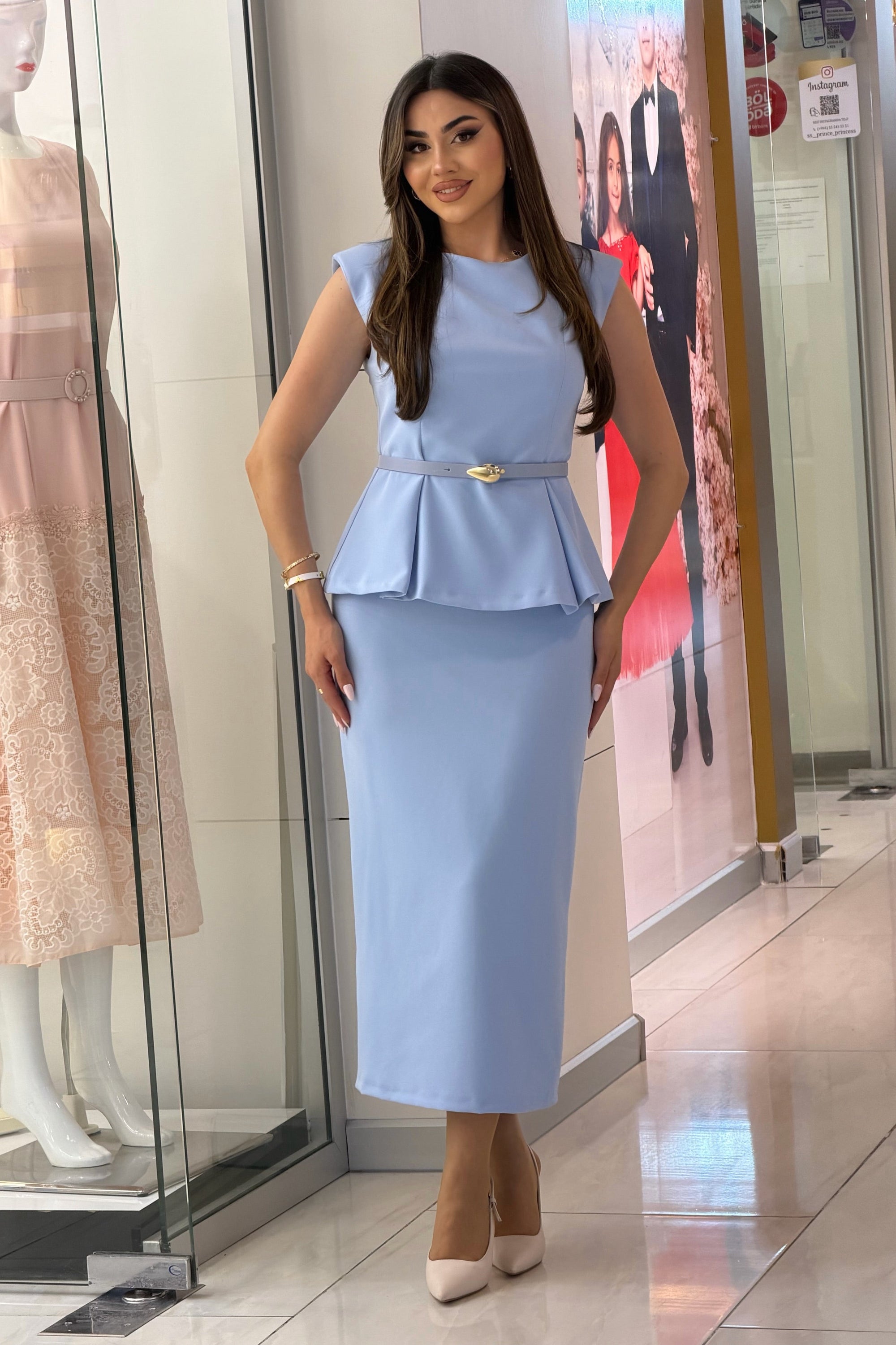 Elegant Peplum Two-Piece Midi Dress