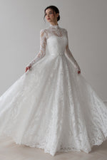 High Neck Long Sleeve Lace A-Line Wedding Dress