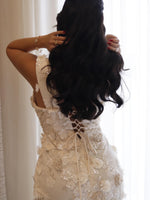 3D Floral Applique Lace-Up Formal Gown