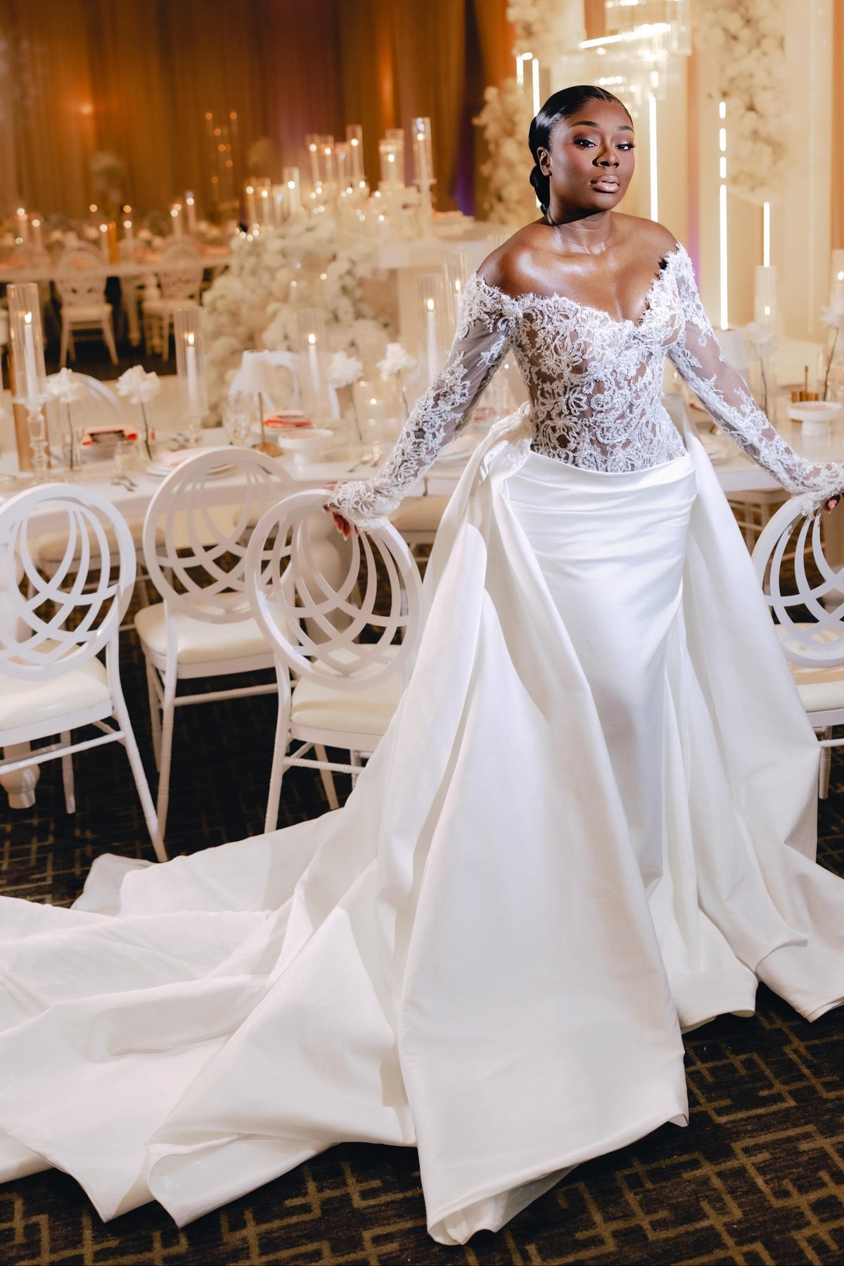 Off-the-Shoulder Lace Long Sleeve Wedding Dress
