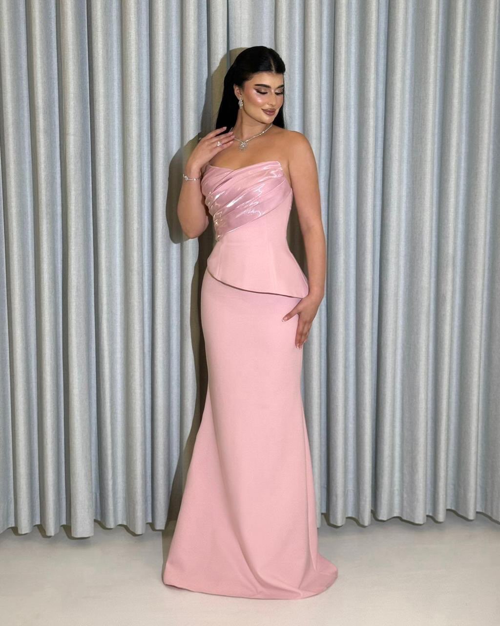 Strapless Asymmetrical Peplum Mermaid Evening Gown
