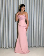 Strapless Asymmetrical Peplum Mermaid Evening Gown