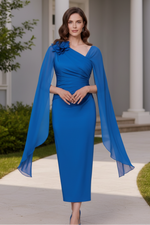 Elegant Ruched Cape Sleeve Column Dress
