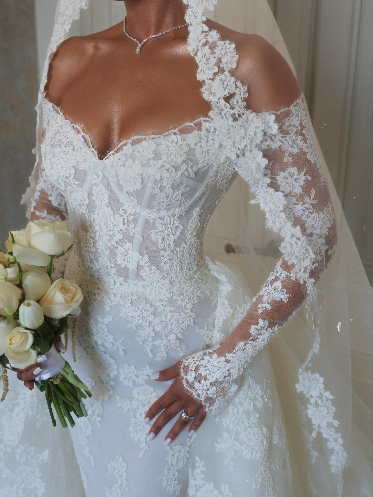 Off-the-Shoulder Lace Mermaid Wedding Dress