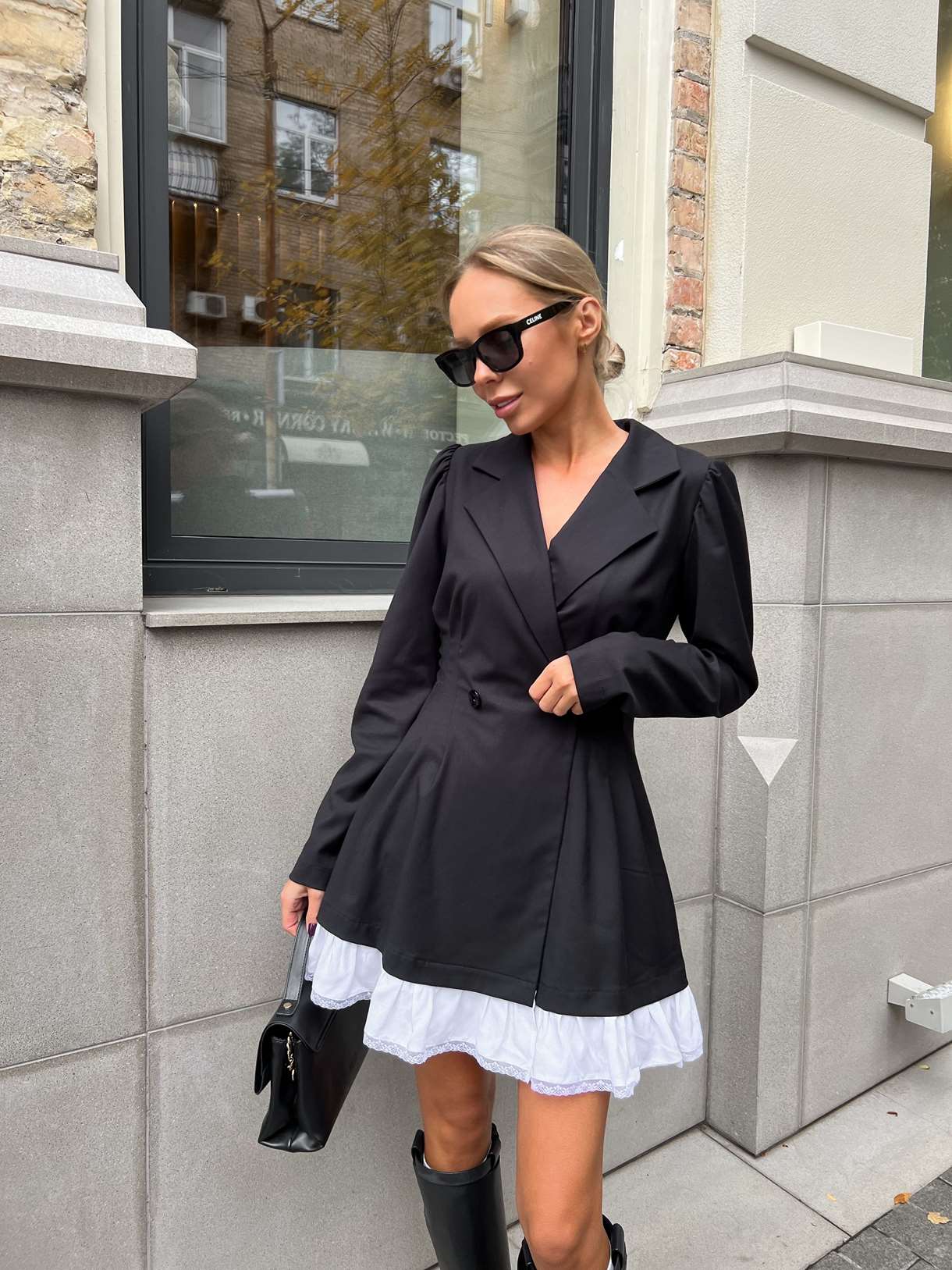 Long Sleeve Blazer Dress with Ruffled Hem