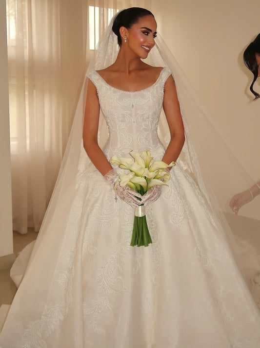 Embroidered Lace Corset Ball Gown Wedding Dress