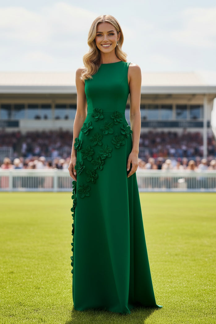 Sleeveless 3D Floral Applique A-Line Evening Gown