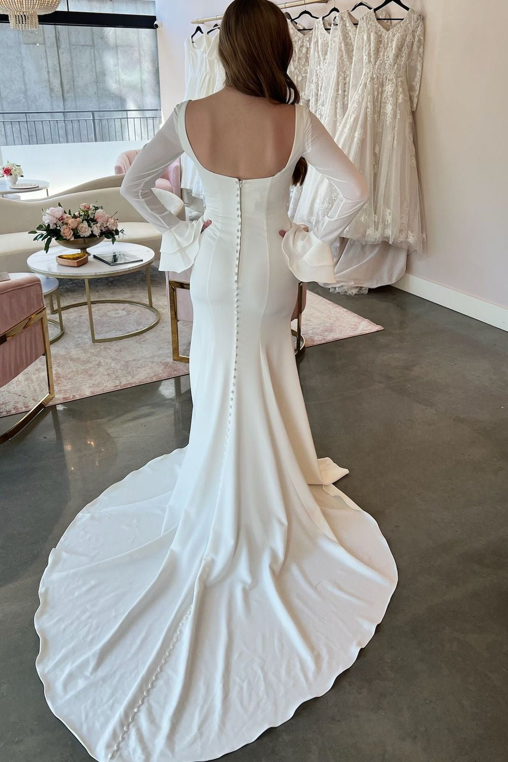 Square Neck Crepe Mermaid Wedding Dress