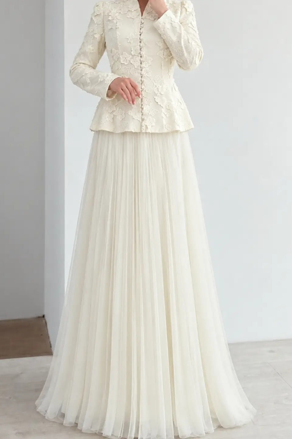 Peplum Lace Jacket & Tulle Maxi Skirt Two-Piece Set