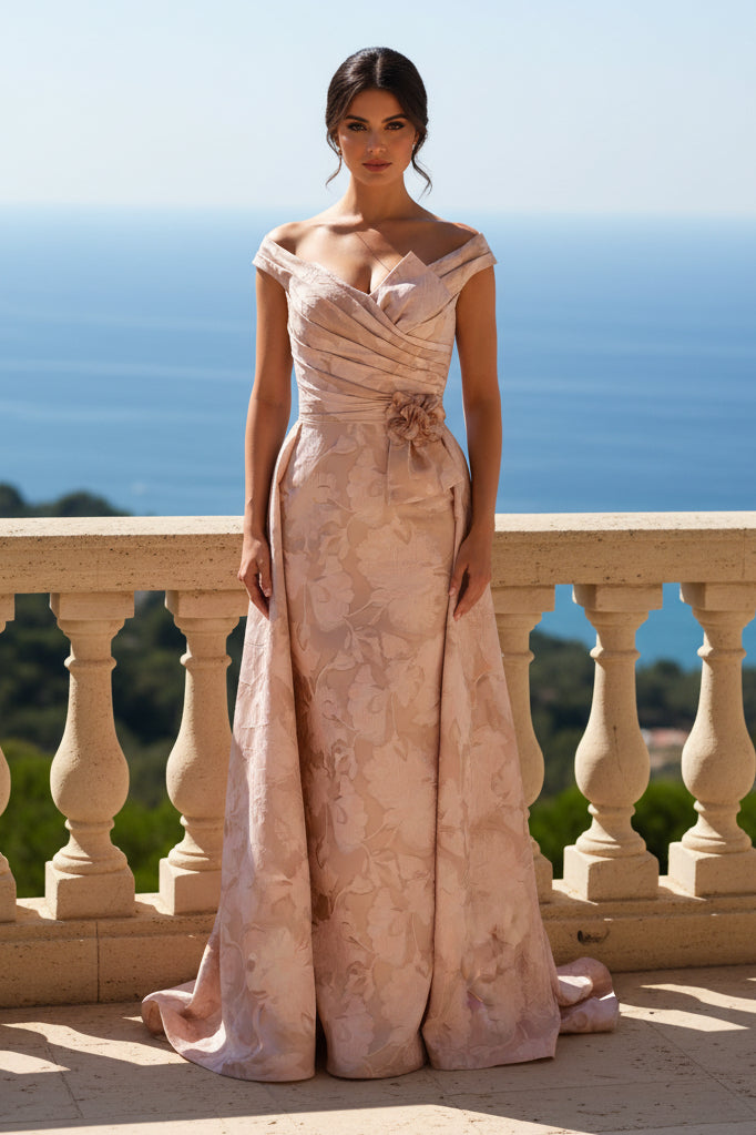 Off-the-Shoulder Floral Jacquard Gown