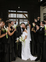 Off-the-Shoulder Satin Column Wedding Dress