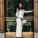 Long Sleeve Sheath Wedding Dress with Lace Mock Neck