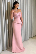 Strapless Asymmetrical Peplum Mermaid Evening Gown
