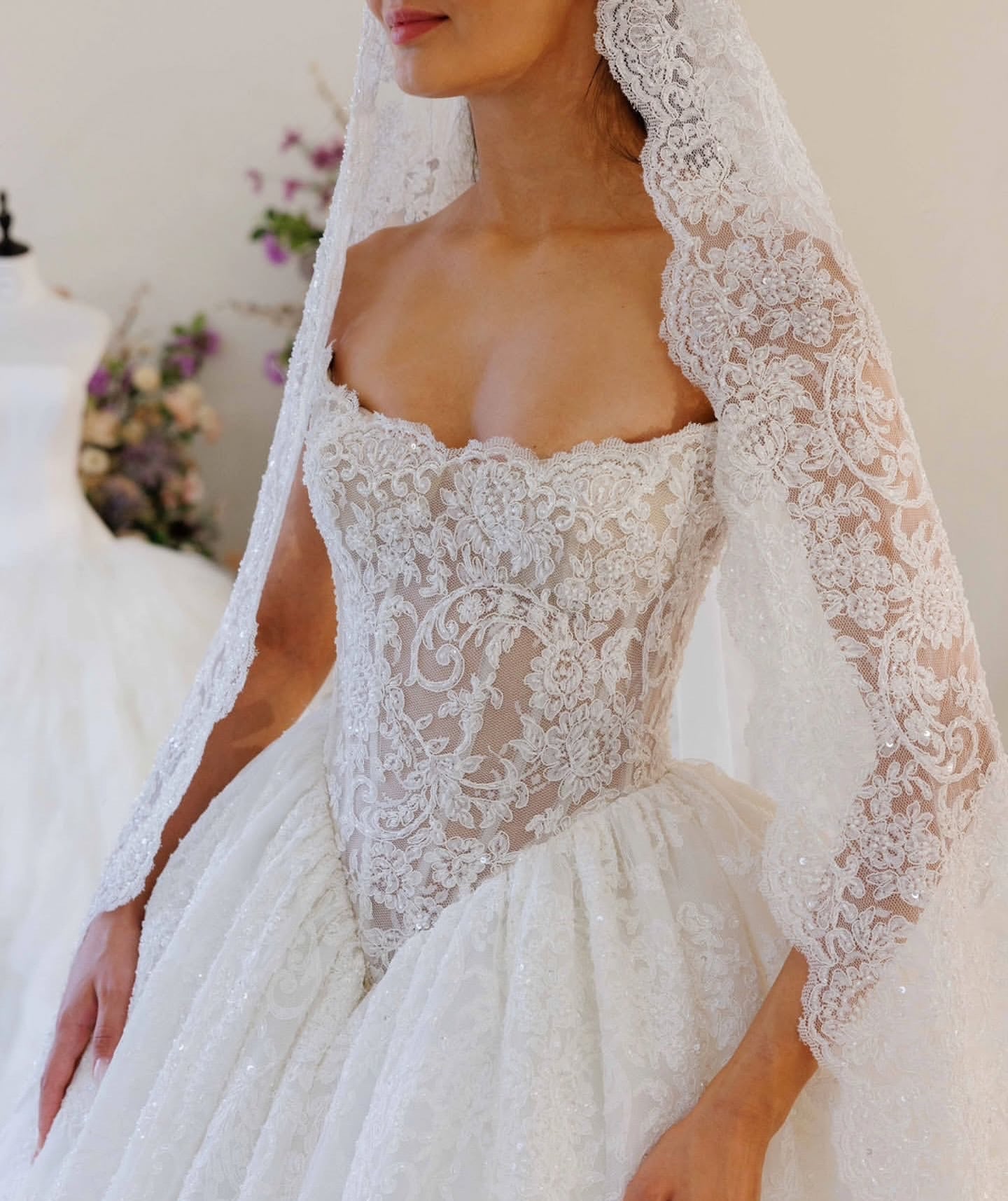 Strapless Lace Corset Ball Gown Wedding Dress