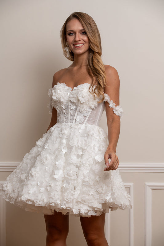 Off-the-Shoulder 3D Floral Corset Mini Dress