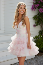 Tiered Ruffled Tulle Homecoming Dress
