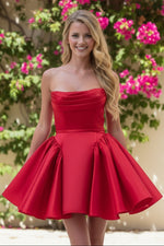 Strapless Satin Mini A-Line Dress with Corset Bodice