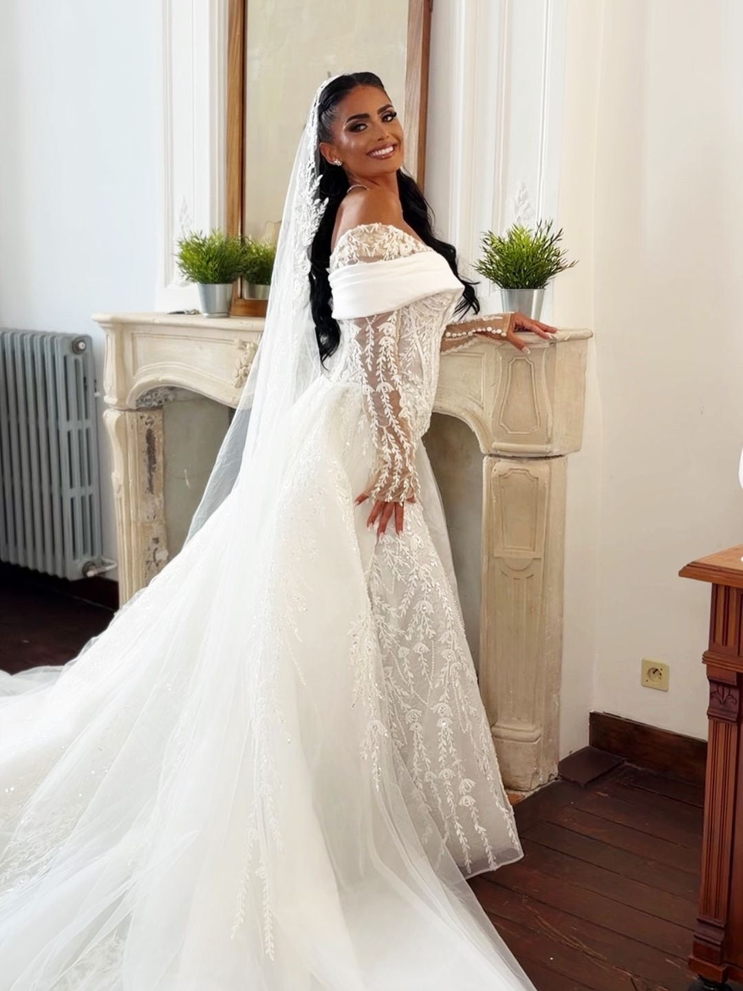 Off-the-Shoulder Mermaid Wedding Dress with Overskirt