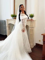 Off-the-Shoulder Mermaid Wedding Dress with Overskirt