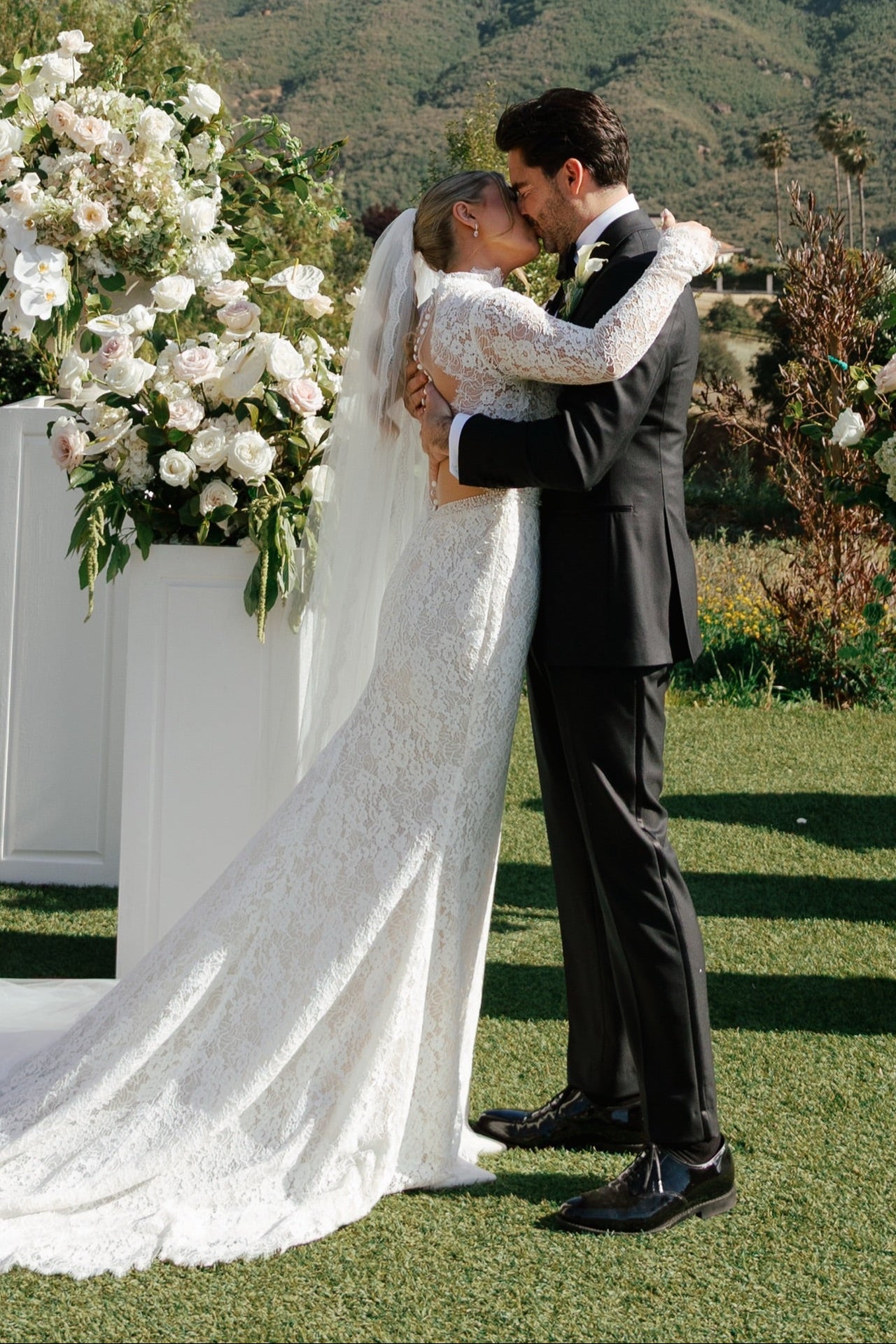 Long Sleeve Illusion Lace Wedding Dress with Train