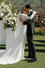 Long Sleeve Illusion Lace Wedding Dress with Train