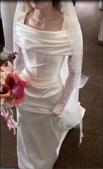 Ruched Satin Wedding Dress with Draped Neckline