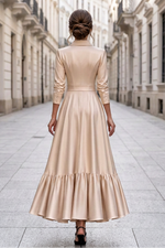 Collared High-Low Ruffle Maxi Shirt Dress